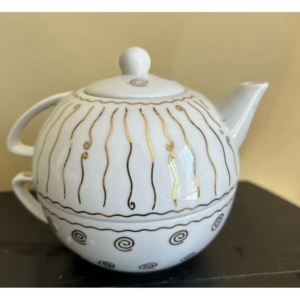 Pottery Barn NILE Individual Teapot with Nesting Cup Japan